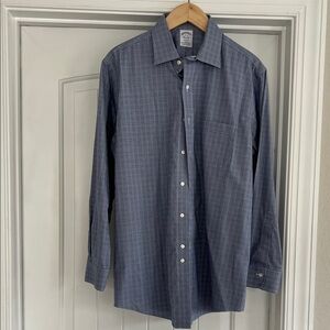 Brooks Brothers Navy Check Dress Shirt 16 -33 regent non iron cotton button down